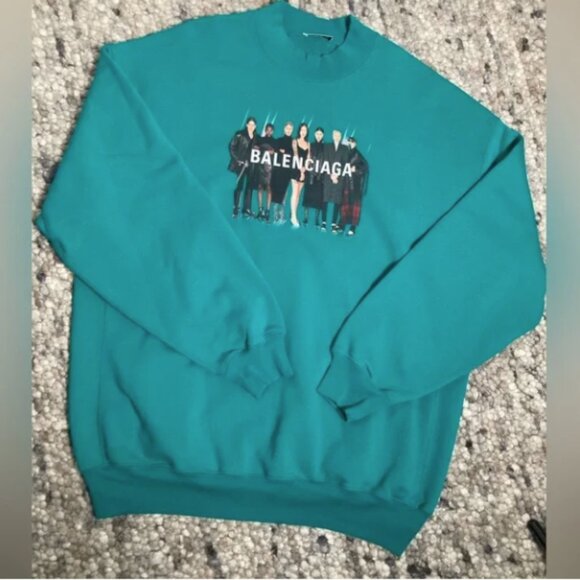 Balenciaga Men’s Authentic Teal Portrait Hoodie - Picture 2 of 5